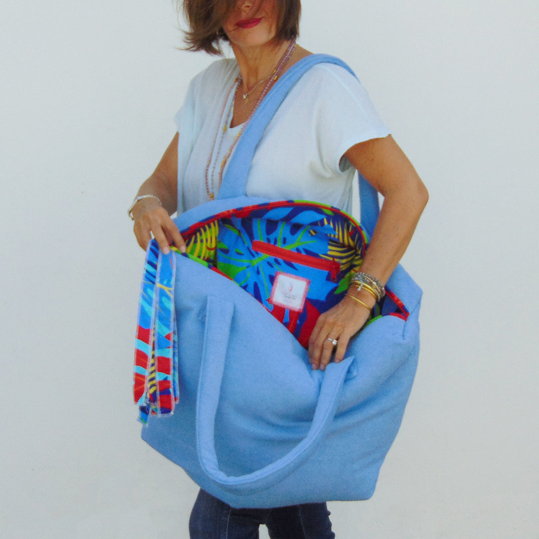 Lambai Beach Bag Aigue Marine LAMBAGOSAIM original paintings
