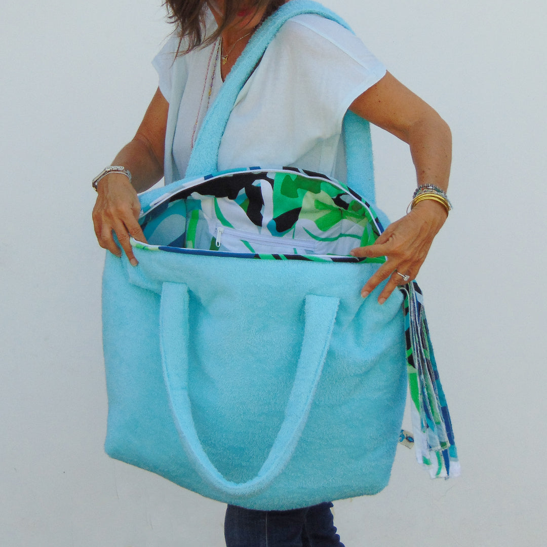 Lambai Beach Bag Aqua BAG-RAY-AQUA original paintings