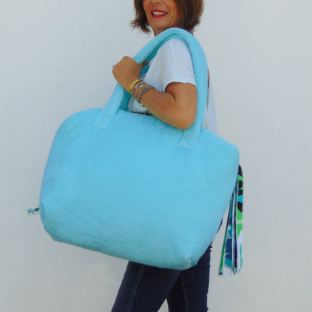 Lambai Beach Bag Aqua BAG-RAY-AQUA original paintings