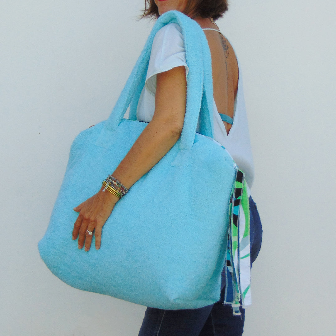 Lambai Beach Bag Aqua BAG-RAY-AQUA original paintings